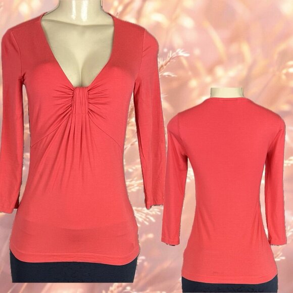 Banana Republic XS Orange V-Knotted Neckline Modal-Spandex Blend 3/4 Sleeve Top - Picture 1 of 5